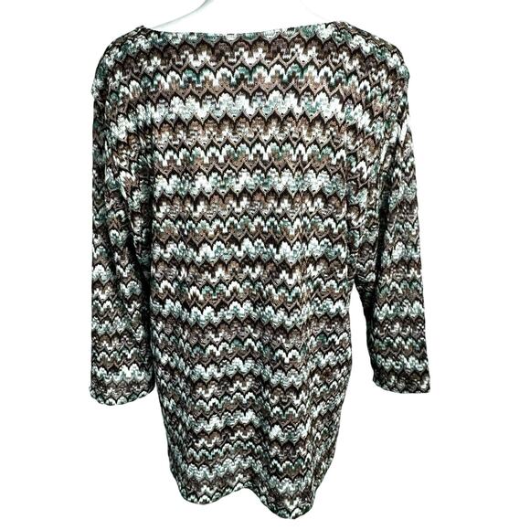 COLDWATER CREEK Women's 2X Aqua Blue Brown Crochet Lined Pullover Boho Tunic Top - Picture 3 of 8